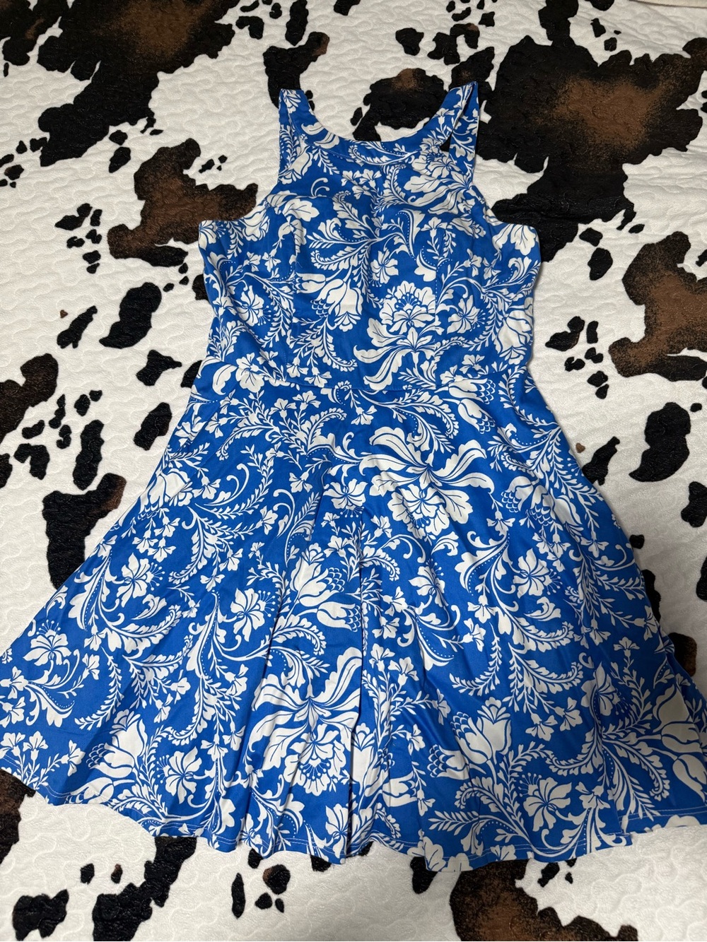 Honey and Rosie Blue and White Floral Sleeveless Fit-and-Flare Dress